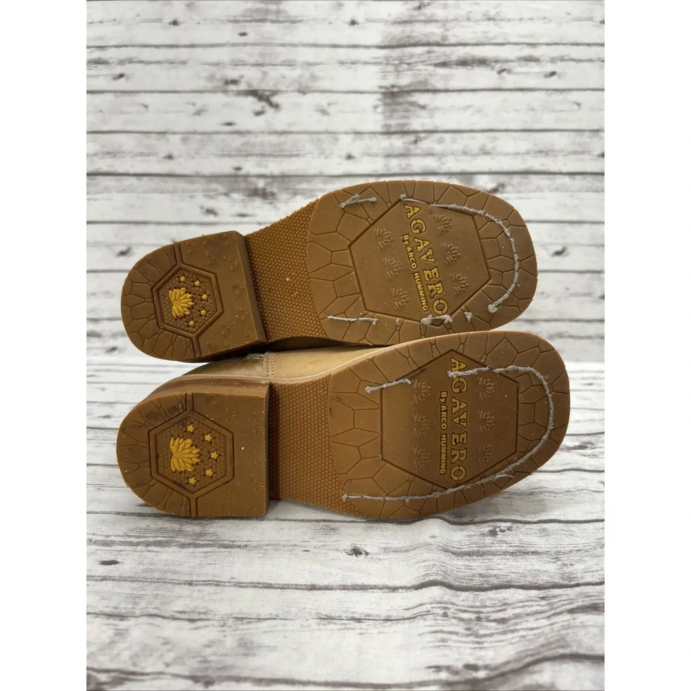 Agavero Rodeo Boots Girls Size 1 Leather Brown Embroidered Pattern